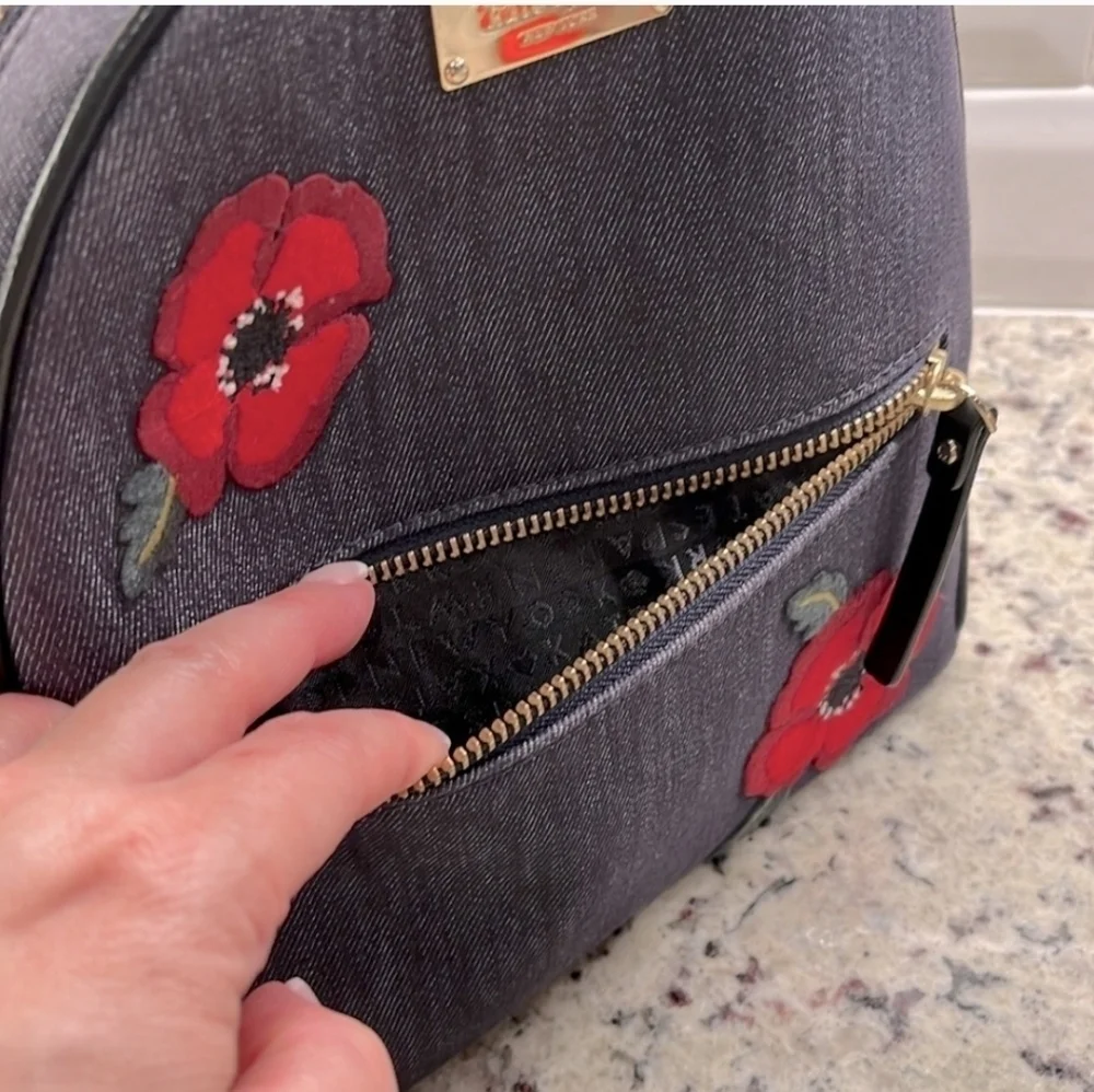 Kate Spade Black Backpack Red Floral Design